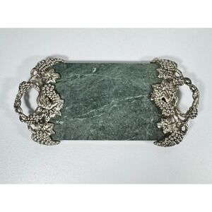 Goldinger Green Marble Silverplate Cheese Serving Plate Handles Grape‎ Leaves